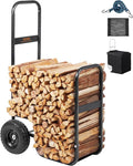 VEVOR Firewood Cart, 250 lbs Capacity, Black Heavy Duty Steel Dolly Hauler with PU Wheels & Waterproof Cover, Outdoor and Indoor Wood Rack Storage Mover, Firewood Carrier for Fireplace, Fire Pit
