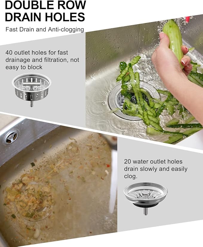 BOTEMY B9171 Kitchen Sink Drain 3 1/2 Inch Kitchen Sink Drain Strainer Assmebly Kit Stainless Steel Sink Strainer Basket/Drain Stopper for 3.5'' Standard American Drain Hole (Brushed)