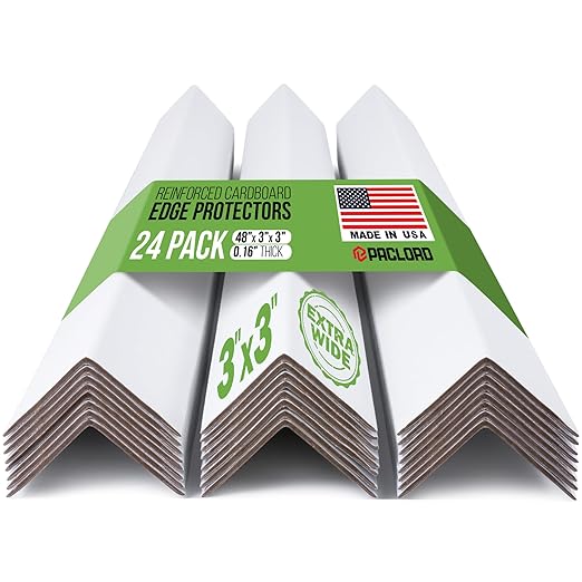 Extra-Wide 48" x 3" x 3" Reinforced Cardboard Edge Protectors (Pack of 24) – 0.16" Standard-Duty Thickness – Cardboard Edge Protectors for Shipping – American Quality Pallet Edge Protector
