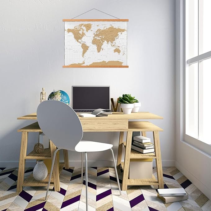 FALAMON Magnetic Poster Hanger Frame, 44x18 44x26 44x34 Teak Wood Magnet Poster Frame for Posters, Prints, Photos, Pictures, Maps, Scrolls, and Canvas Artwork