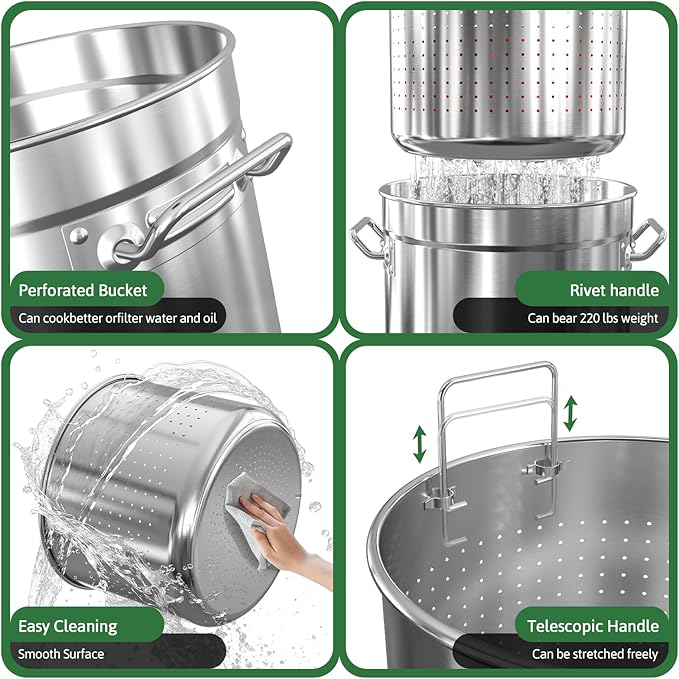 36-Quart Stainless Steel Seafood Boil Pot with Lid,Crab, Lobster, Shrimp Boil Stock with Strainer, Turkey Fryer Pot, Stock Boiler Deep,Fried Cooker for Commercial Outdoors