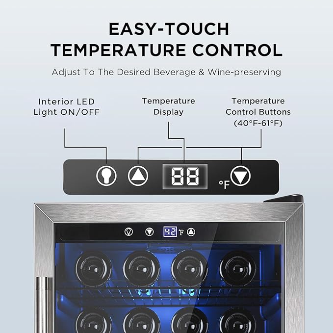145 Can Beverage Refrigerator, 37 Bottle Wine Fridge with Smart Temperature Control, 4.4 CU FT Quiet Freestanding Mini Fridge with Child Lock Panel for Family Restaurant Bar