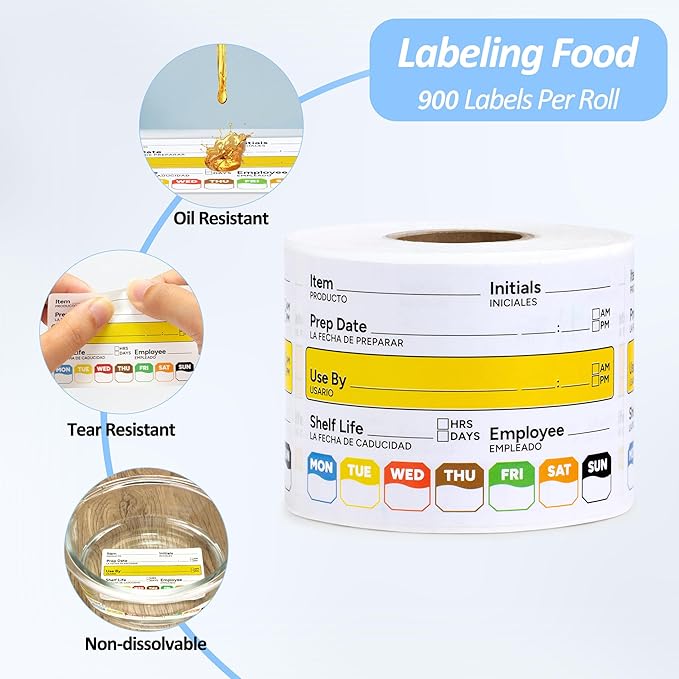 Restaurant Quality Shelf Life Food Rotation Labels Vinyl, 2” x 3” Self-Adhesive Removable Freezer Food Labels, Perfect for Reusable Containers, Easy to Remove, Food Safety Date Sticker (3 PCS)