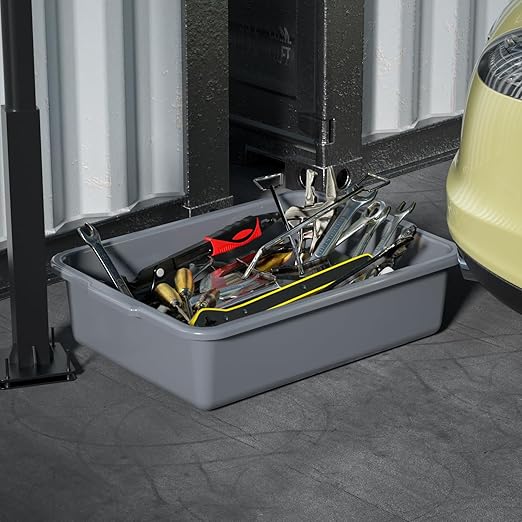Sadstory Gray Plastic Commercial Bus Tub, 35 L Plastic Large Bus Box, 4 Packs