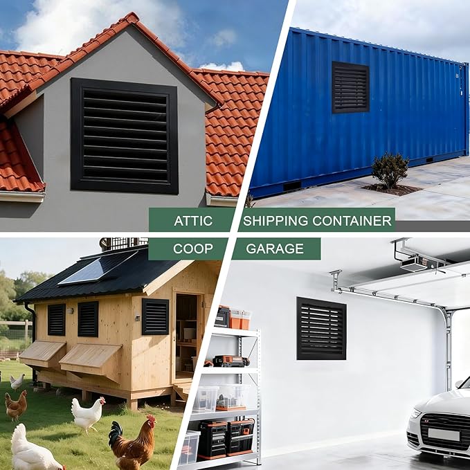 16"x16" Aluminum Alloy Gable Vent, Filter Screen for Removable, Elevate Aesthetics and Air Quality, Ideal for Attic and Shed Ventilation, Premium Black Square Vents in Sleek, Vent Opening: 14"x14"