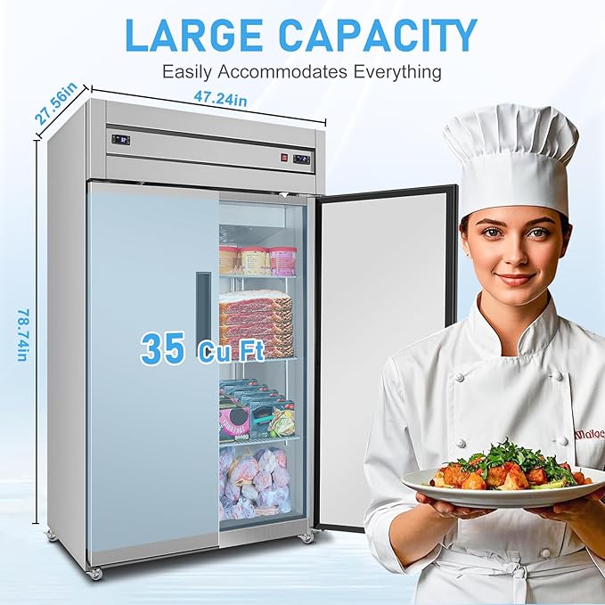 Commercial Refrigerator Freezer Combo, 47"W Upright Freezer Dual Zone, 35 Cu.Ft Standup Freezer Stainless Steel, Reach-in Cooling for Kitchen, Restaurant
