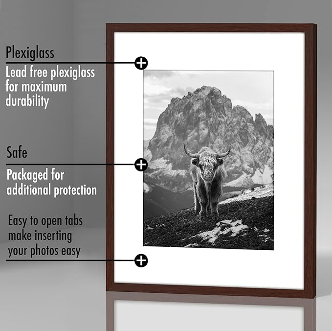 Americanflat 16x20 Picture Frame with Polished Plexiglass - Set of 5 - Use as 11x14 Frame with Mat or Display 16x20 Photo Without Mat - Galleria Collection - Picture Frames for Wall Display - Mahogany
