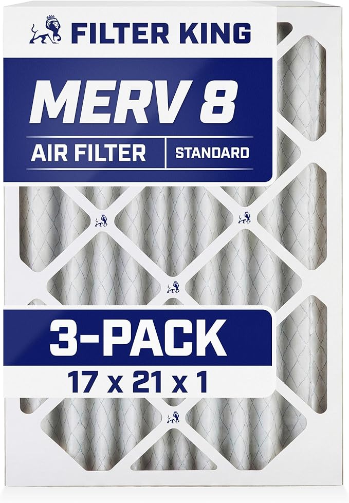 Filter King 17x21x1 Air Filter | 3-PACK | MERV 8 HVAC Pleated A/C Furnace Filters | MADE IN USA | Actual Size: 17 x 21 x .75"