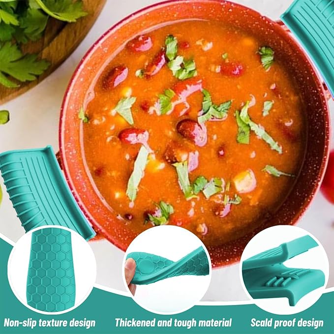 4 Pack Silicone Hot Handle Holder Cover Cast Iron Handle Cover Silicone Pot Holders Heat Resistant Assist Pan Handle Sleeve Non-Slip Pot Handle Covers for Cast Iron Skillet Metal Pan(Green)