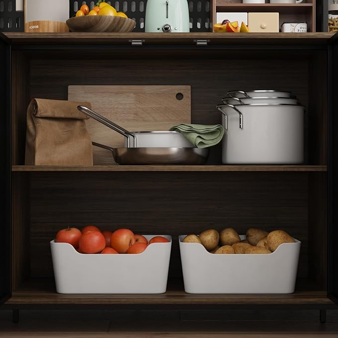 MOUMON Kitchen Pantry Cabinet with Hutch and 4 Doors, Pantry Storage Cabinet with Pegboard & Hutch, 6 Drawers and Shelves, Brown and Black, 15.7”D x 70.9”W x 68.5”H