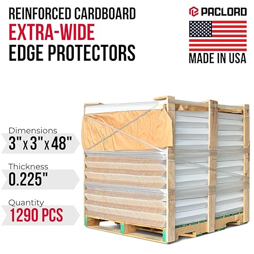 Extra-Wide 48" x 3" x 3" Reinforced Cardboard Edge Protectors (Pallet of 1290) – 0.225" Heavy-Duty Thickness – Cardboard Edge Protectors for Shipping – American Quality Pallet Edge Protector