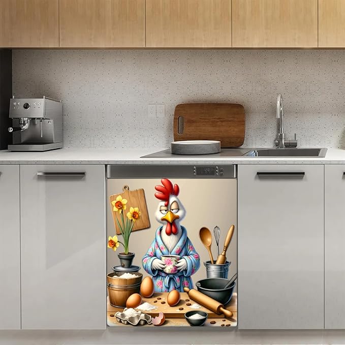 Rooster Funny Egg Flower Dishwasher Magnet Cover for The Front Dishwasher Door Cover Panel Decals Magnetic Refrigerator Cover for Kitchen Farmhouse Home Decor 23 X 26 in