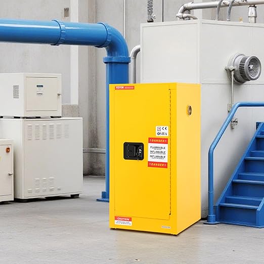 VEVOR Flammable Cabinet 18" x 18" x 35", Galvanized Steel Safety Cabinet, Adjustable Shelf Flammable Storage Cabinet, for Commercial Industrial and Home Use, Yellow: Industrial & Scientific