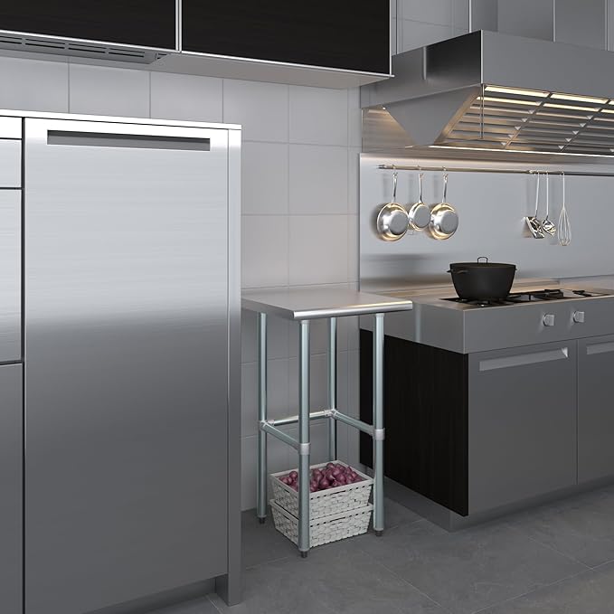 AmGood Stainless Steel Work Table Open Base | NSF Kitchen Island Food Prep | Laundry Garage Utility Bench (20" Long X 20" Deep)