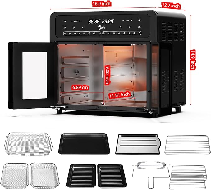 25.4QT Dual Zone Air Fryer Toaster Oven Combo, French Glass Door, XL Capacity, 100-430°F Temperature Range, 16 Preset Functions, LED Display, Dual Fan, 360° Heat Circulation