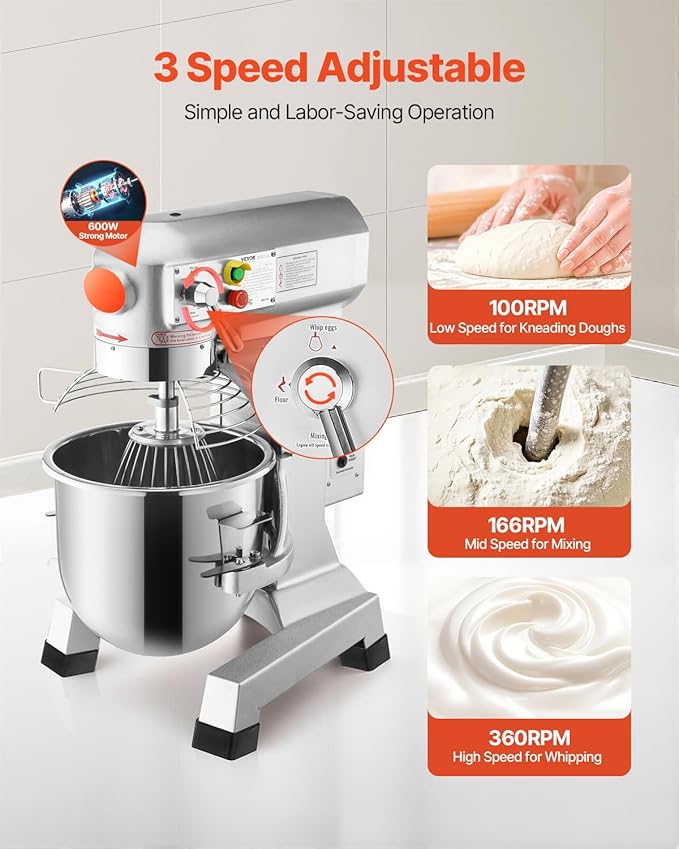 Happybuy 30Qt Commercial Food Mixer with Timing Function， Commercial Mixer 1250W Stainless Steel Bowl Heavy Duty Electric Food Mixer Commercial with 3 Speeds Adjustable, Perfect for Bakery Pizzeria