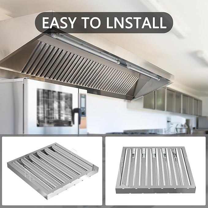 Stainless Steel Commercial Kitchen Hood Filter, Range Hood Baffle Grease Filter for Restaurant Exhaust Hoods, UL/NSF Listed, 19.5W x 19.5H Inch 5 Grooves Hood Filters（5 Pack）