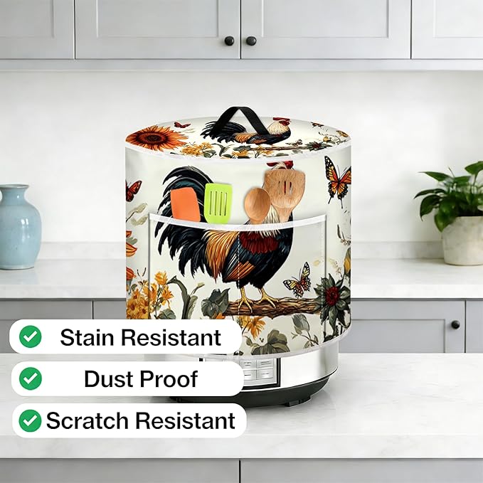 Air Fryer Dust Cover with Top Handle and Storage Bag, Compatible with Rice Cookers, Pressure Cookers, Slow Cookers and Air Fryers, Available in 3-Quart, 6-Quart and 8-Quart Sizes.