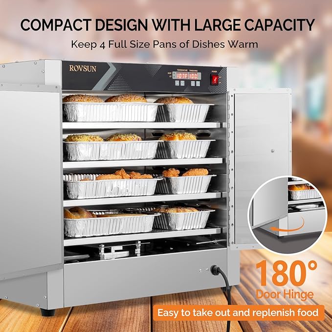 ROVSUN Hot Box Food Warmer Pizza Warmer w/Removable Shelves Water Tray, 4-Tier Commercial Food Warmer Hot Holding Cabinet Pretzel Warmer Electric Countertop for Catering Buffet Restaurant