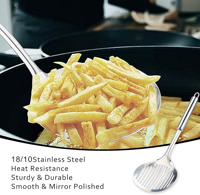 TENTA Kitchen 2pcs Pasta Spoon Kitchen Spoons Spider Strainer Metal Strainer Wok Utensils Spider Skimmer Stainless Steel & Nylon Slottes Spoon, Spatula For Nonstick Pot and Stainless Steel/Iron Wok