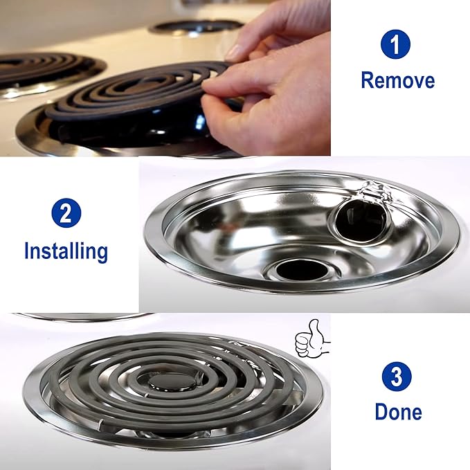 Stove Burner Covers,Chrome Replacement Drip Pans for Frigidaire Kenmore 316048413 and 316048414,4 pcs (3x6" and 1x8")