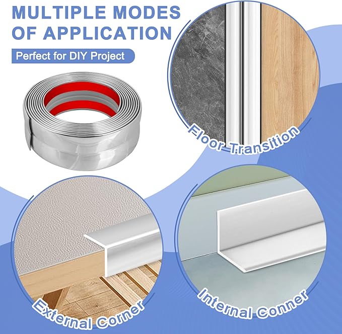 Wall Corner Protector Moulding Trim Peel and Stick Wall Corner Guards Trim Flexible Self Adhesive Edge Protector Moulding, 0.8 in x 20 Ft, Silver