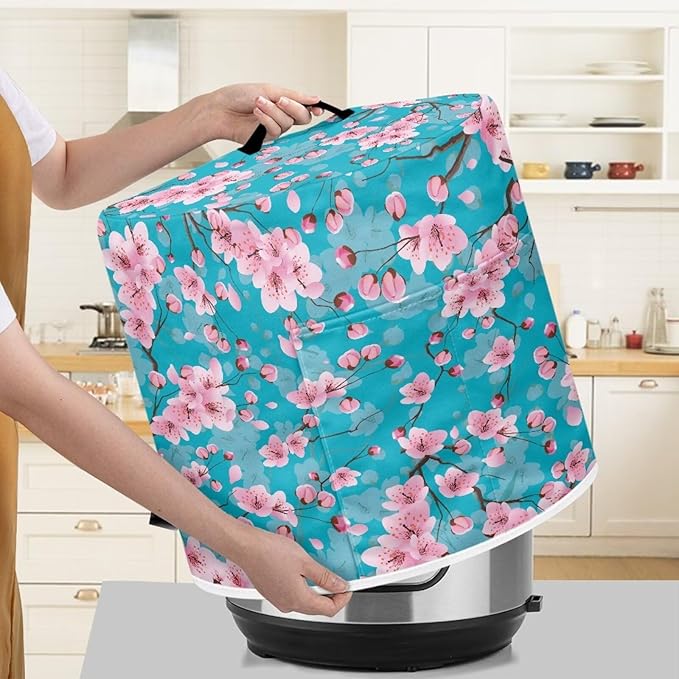 Dust Cover for 8 Quart Air Fryer and Electric Pressure Cooker with Pocket, Dust-Proof Cover for Electric Appliance, Small Appliance Covers Accessories Cherry Blossom