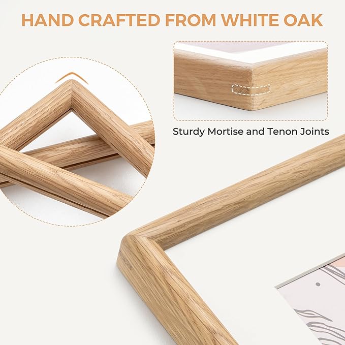 Axeman 5x7 Oak Frame Set of 3 - Rounded Corner 5 x 7 Picture Frame Matted to 4x6 - Natural Oak Wood Photo Frame with Tempered Glass for Tabletop or Wall Mount Display