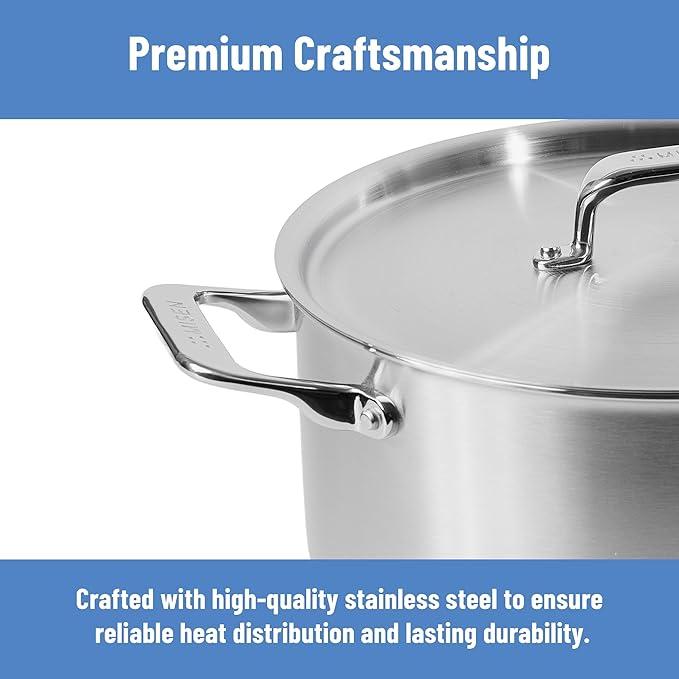 Misen 6.75 QT Stainless Steel Stock Pot with Lid - Stew & Soup Pot with Handles - Large Pot for Cooking