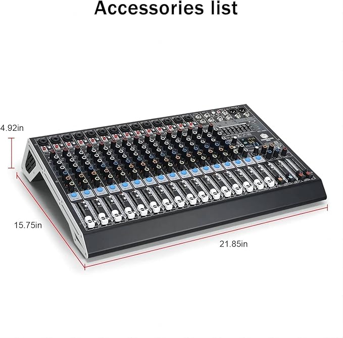 W IN-MIX DX16 Professional DJ Audio Mixer 16 Channel with 99 DSP Effects,7-band EQ,Independent 48V Phantom Power&Mute Button,Bluetooth Function,USB Interface Recording For Studio & Stage