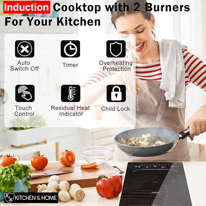 K&H 2 Burner 12 Inch Built-in Induction FLEX BURNER Electric Stove Top Ceramic Cooktop 240V 3100W INDV-38FX