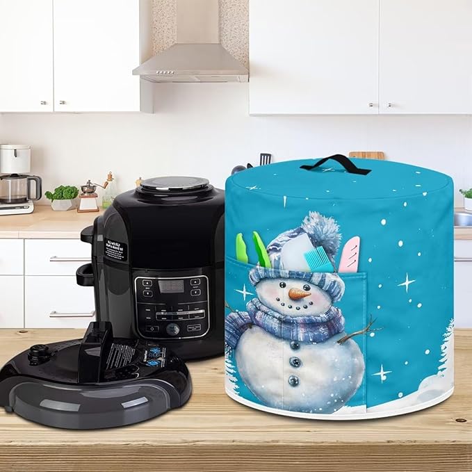 Blue Snowman Dust Cover Instant Pot and Extra Accessories Dust Proof Easy to Clean Pressure Cooker Cover Electric Appliance Cover Air Fryer Accessories with Storage Pocket Size L