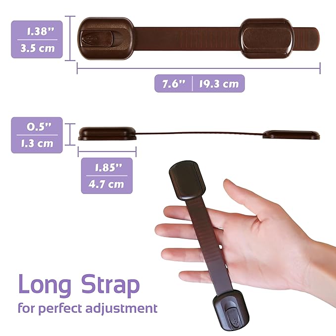 Baby Proofing Safety Cabinet Locks - Child Proof Latches for Drawer Cupboard Dresser Doors Closet Oven Refrigerator - Adjustable Childproof Straps by Oxlay - Brown - 6 Pack