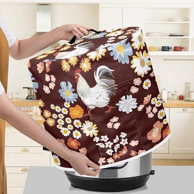 TODIYADDU Walking Hen Dust Cover for Electric Pressure Cooker Waterproof Air Fryer Cover Dust Cover with Storage Pocket and Handle Portable Instant Pots 3 Quart Pressure Cooker Cover Present