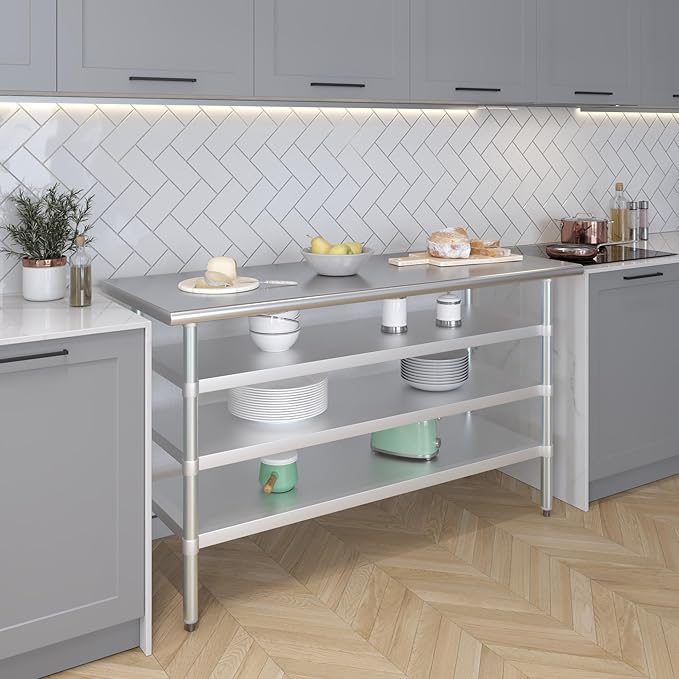 24 in. x 60 in. Stainless Steel Work Table with Three Bottom Shelves | NSF Kitchen Prep Table | Utitly Metal Table