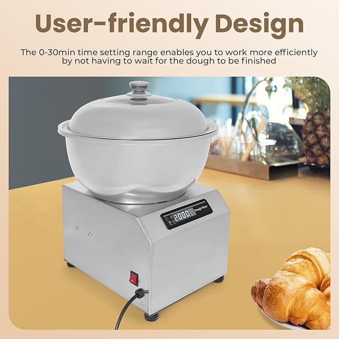 Commercial Dough Maker 17.64LBS/8KG, 1500W Electric Spiral Timer Kneader Double Rotating Flour Mixer Stainless Steel Doughs Mixer Kneading Machine with Face-up Touch Panel for Restaurant Bakery Home