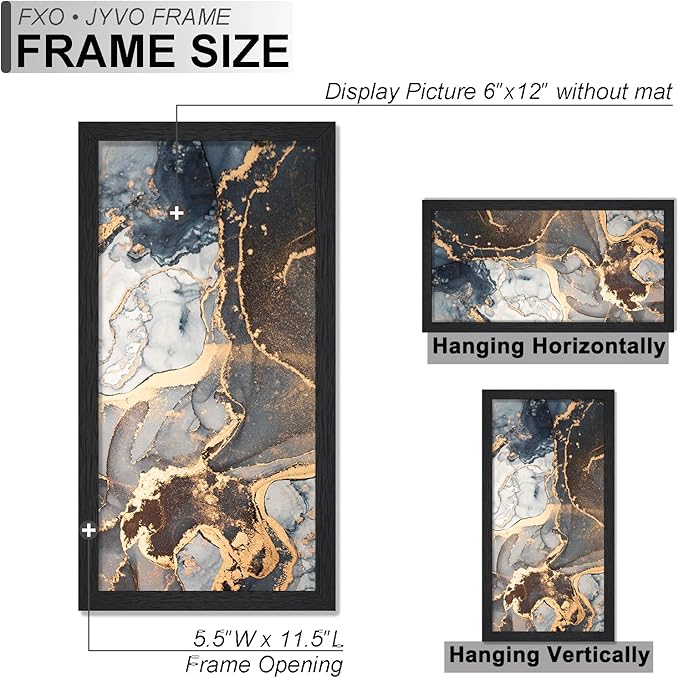 Engineered Wood 6x12 Picture Frame Set of 6, Black Frame for 6 x 12 Inch Picture Poster Photo, Light Weight 6 by 12 Frame with Wood-grain for Wall - 6 Pack/Black/6"x12"