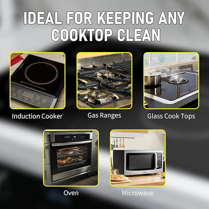 Cooktop Cleaner Kit,17 oz Glass Top Stove Cleaner and Polish,Stove Top Cleaner Kit with Scraper,Scrubbing Pad,Removes Tough Stains