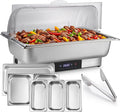 Electric Chafing Dish Buffet Server Set, Stainless Steel Full Size & Half-Size &Three-Section Food Pan with Temp Control, Roll Top Stainless Steel Food Warmers for Catering Buffet (A-02)