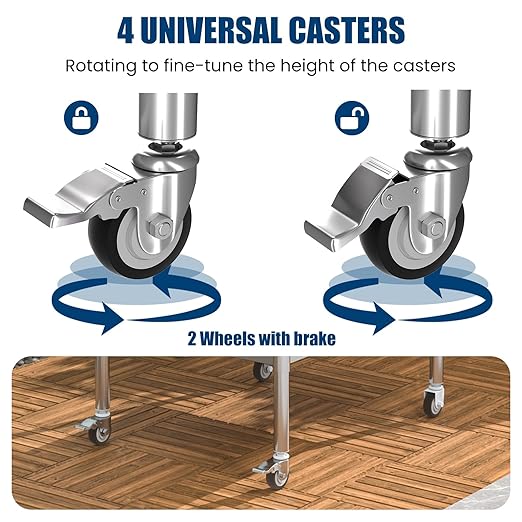 Stainless Steel Table with Wheels 18 x 30 Inches Metal Prep Table with Adjustable Undershelf & Casters for Commercial Kitchen, Outdoor, Restaurant, Hotel & Garage