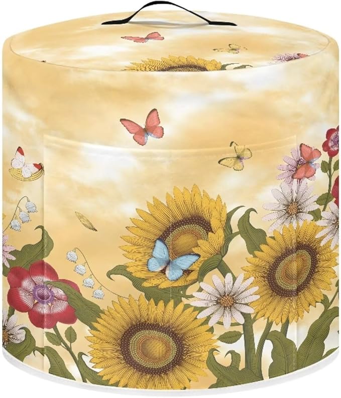 Flashideas Sunflower Butterfly Pressure Cooker Cover for Women Dust Protection Insulated Rice Cooker Cover with Easy to Clean Lining Dust Cover with Pockets for Instant Pot 6 Quart Appliance Cover