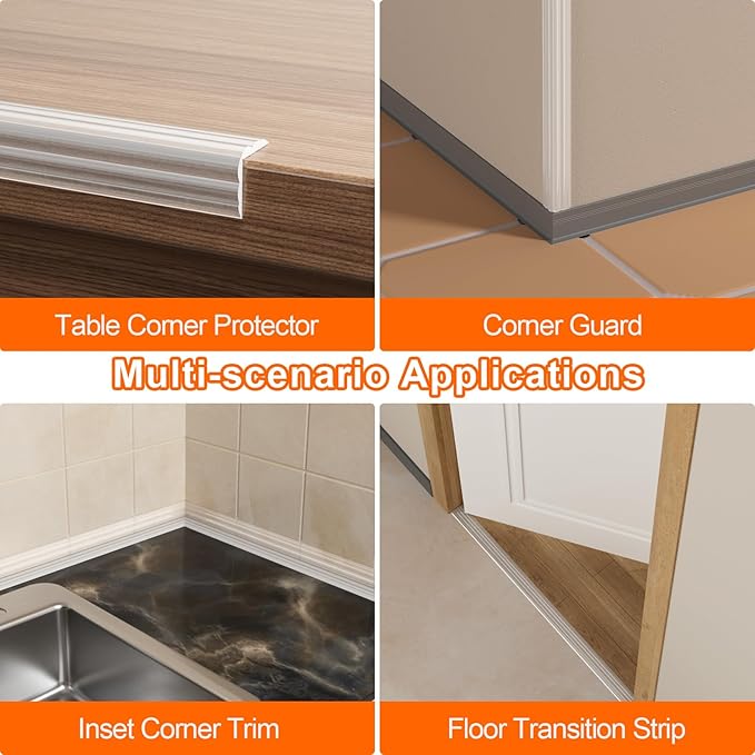 Wall Corner Protector & Edge Guard，Peel and Stick Wall Trim Moulding Inside & Outside Corner Molding Trim Caulk Strip, Self Adhesive Trim for Wall Edge,Ceiling,Countertop, 1.6” W x20’ L，Clear