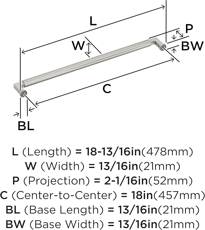 Amerock Ballard 18 inch (457mm) Center-to-Center Satin Nickel Appliance Pull, BP37651G10