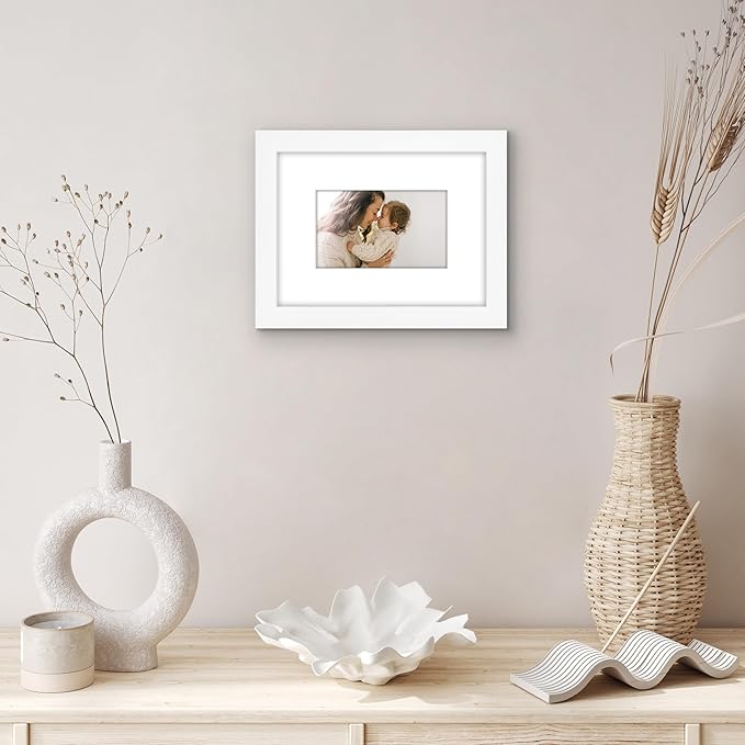 Americanflat 6x8 Picture Frame with Shatter-Resistant Glass - Use as 3x5 Frame with Mat or Display 6x8 Photo Without Mat - Signature Collection - Picture Frames for Tabletop and Wall Display - White