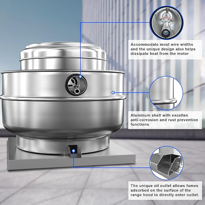 Restaurant Hood Grease Rated Exhaust Fan- Food Truck High Speed Direct Drive Centrifugal Upblast Exhaust Fan 1HP 110 Volt Single Phase Motor 3500 CFM