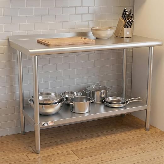 Stainless Steel Table for Prep & Work 24 x 48 inches,4ft,Heavy Duty Metal Table with Backsplash for Commercial Kitchen, Restaurant, Home, Hotel, Laundry Room,Garage, Workshops