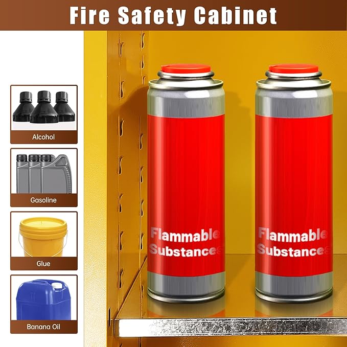 12 Gallon Flammable Storage Cabinet, 23×18×18in Galvanized Steel Safety Storage Cabinet, Adjustable Shelf Fireproof Cabinets, Flammable Liquid Storages Cabinets for Industrial and Home Use, Yellow