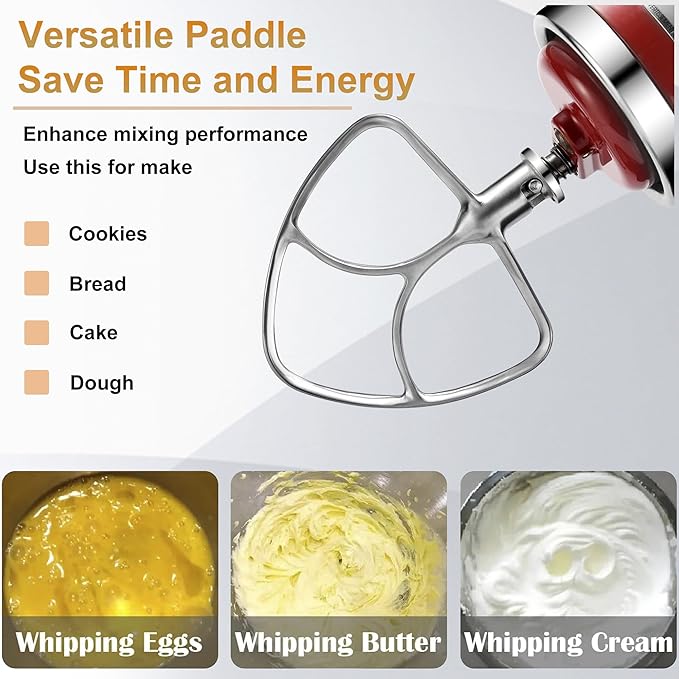 Stainless Steel Flat Beater for KitchenAid 4.5qt-5qt Tilt-Head Stand Mixer, Fit forClassic, Classic Plus and Artisan Mixer K45SS, KSM75, KSM90, KSM110, KSM125, KSM150, Heavy Duty and Dishwasher Safe