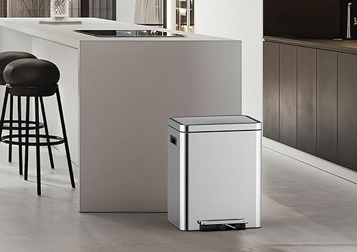 Dual Compartment Kitchen Trash Can with Lid 36l, Stainless Steel Step Trash Can with 2 Buckets, Soft-Close Foot Pedal Recycling Bin, Fingerprint-Resistant for Home, Kitchen, Office Waste Sorting