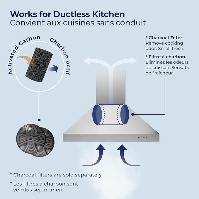Hauslane Wall Mount Range Hood 30 Inch | Stainless Steel Wall Chimney | 6” Duct/Ductless Convertible, Strong Suction, Six-layer Aluminum Filters, Changeable LED Lamps, Stove Kitchen Vent Hood